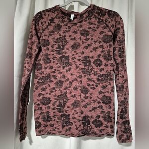 Athleta Floral Long Sleeve Top - Burgundy and Black